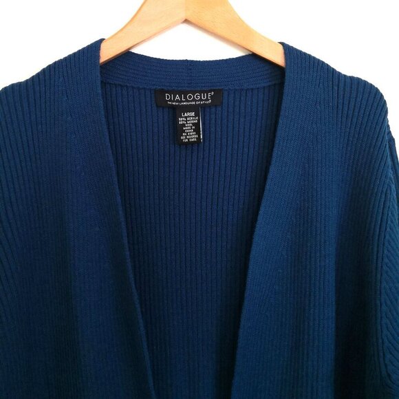 Like New Dialogue Wool Blend Open Front Longline Cardigan Pockets Size L - Picture 2 of 4